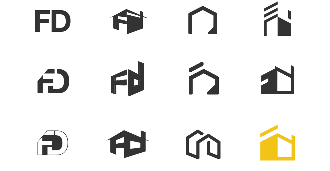 Montreal Construction logo process for a home interior renovating company FD logo